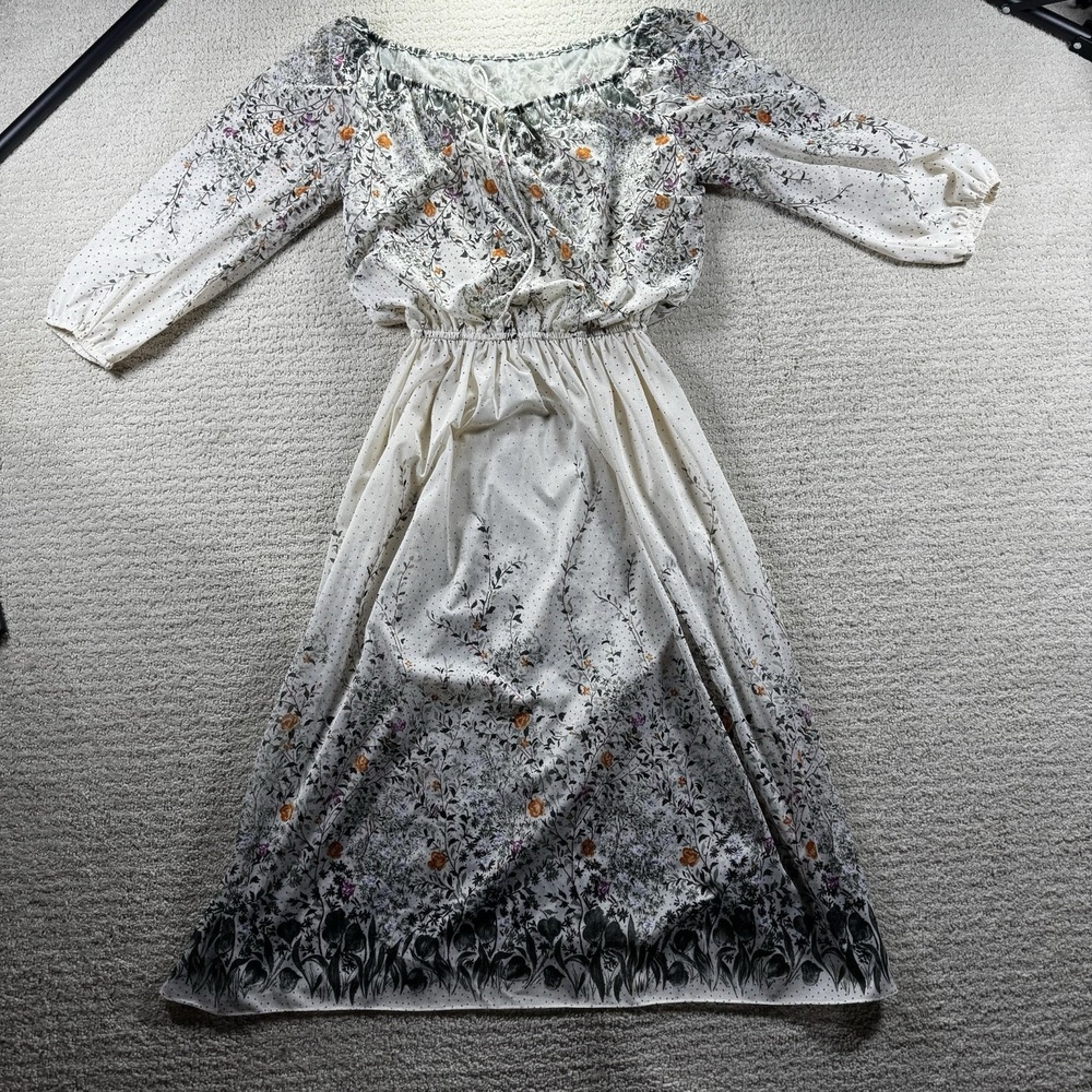 Vintage 70s Prairie Boho Floral‎ Dress Cottage Core Size Small/Med Whimsical 80s